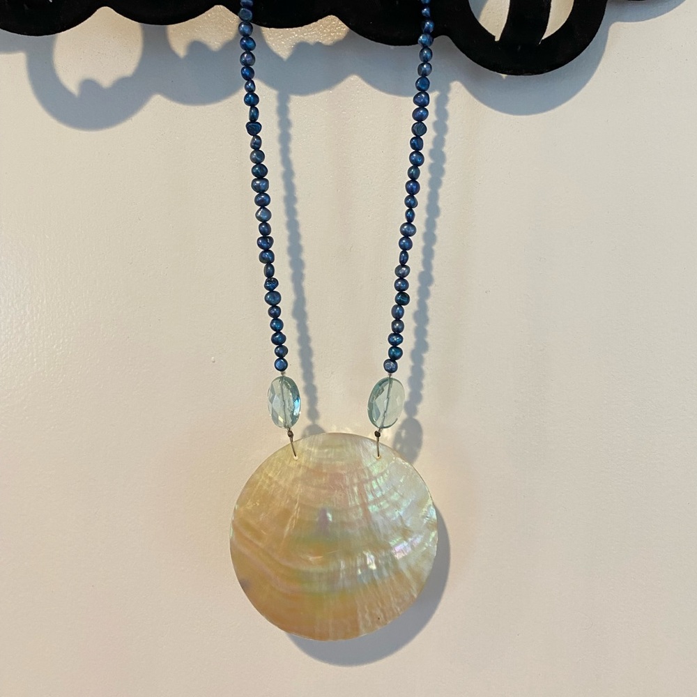 Natural Freshwater White Shiny Shell Necklace Large Statement Beach New